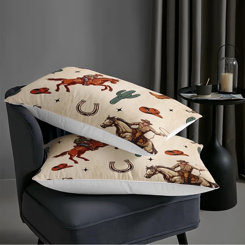 Western Cowboy Comforter Set Full Size, Rodeo Riding Bull With Cacti Set 3-Piece - Picture 8 of 8